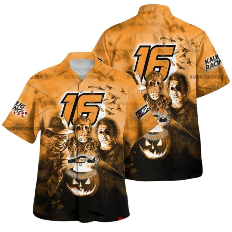 16 Aj Allmendinger And Michael Myers Friends Horror Nascar Racing Halloween Hawaiian Shirt 1