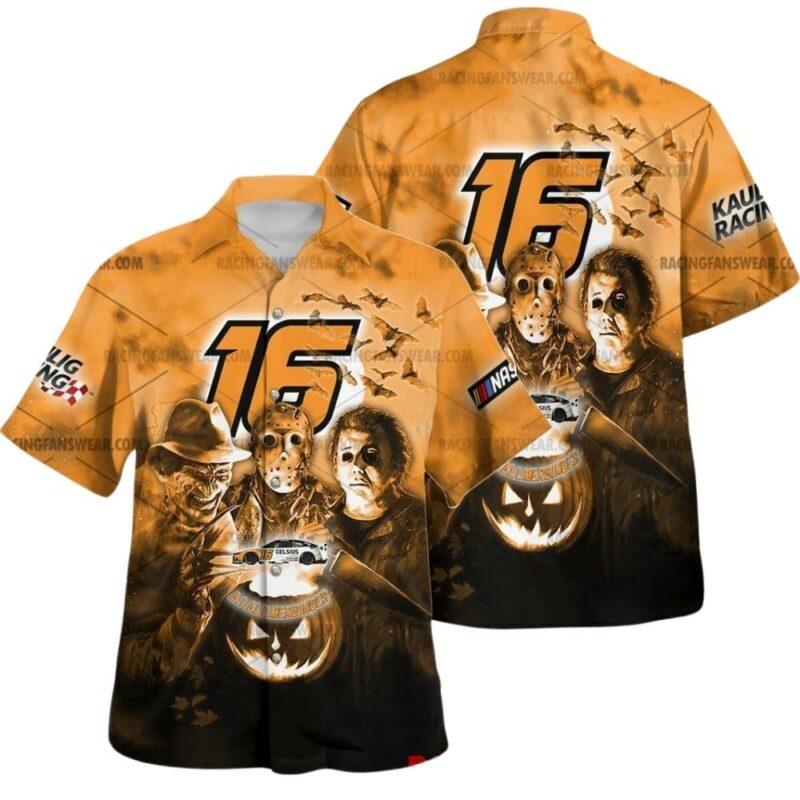Aj Allmendinger And Michael Myers Friends Horror Nascar Racing Halloween Hawaiian Shirt 1