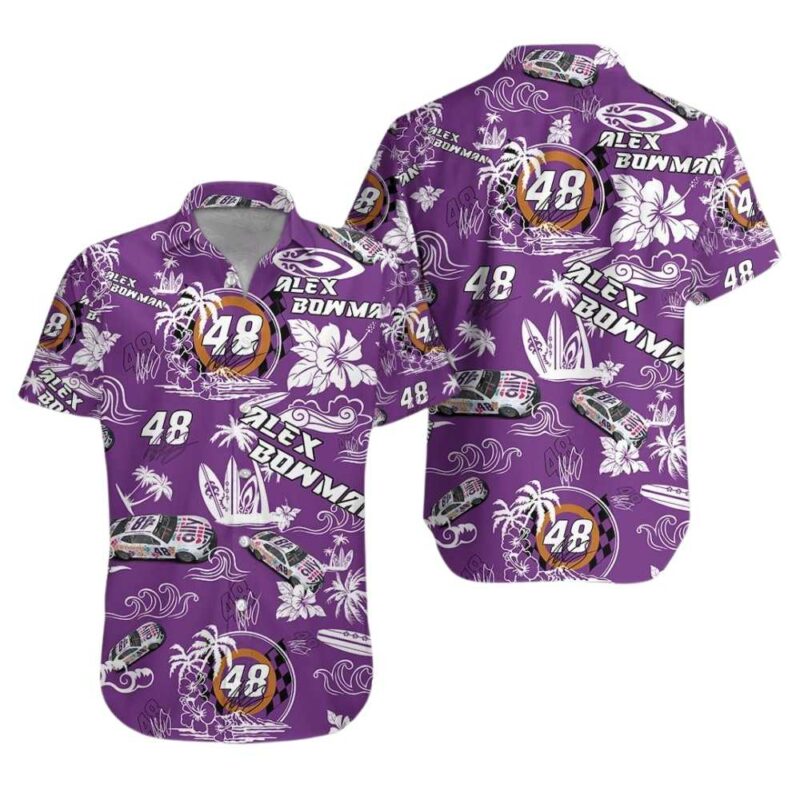Alex Bowman 48 Nascar Racing Floral Tropical Signature Hawaiian Shirt 1