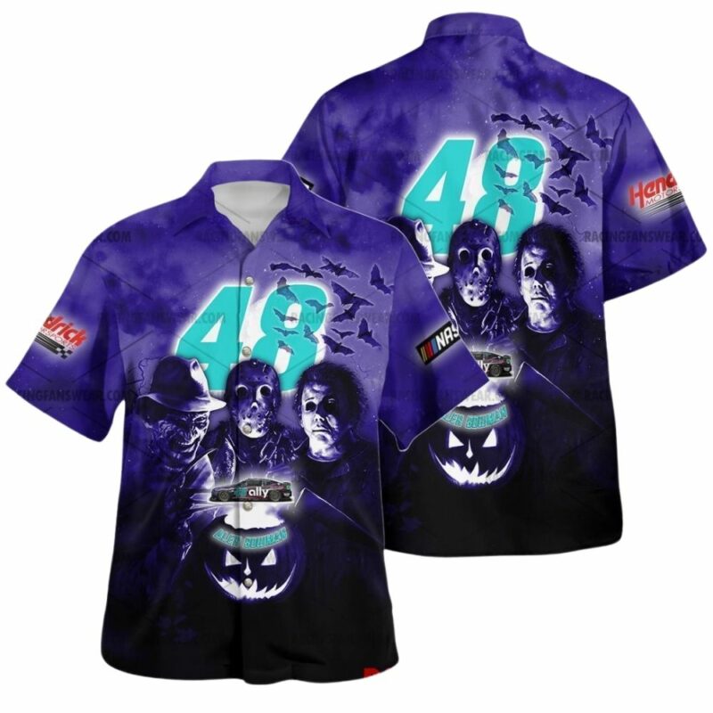 Alex Bowman And Friends Horror Nascar Ally Racing Halloween Hawaiian Shirt 1