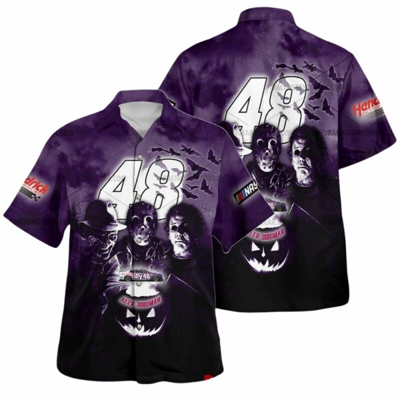 Alex Bowman And Michael Myers Horror Nascar Racing Halloween Hawaiian Shirt 1