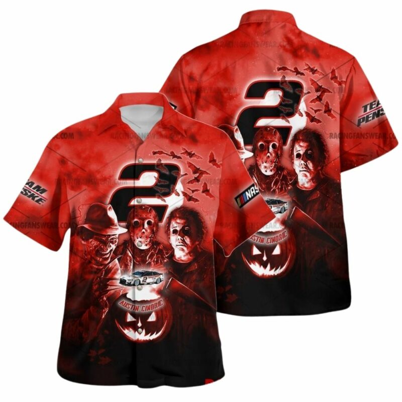 Austin Cindric 2 Nascar Racing With Michael Myers Friends Horror Halloween Hawaiian Shirt 1