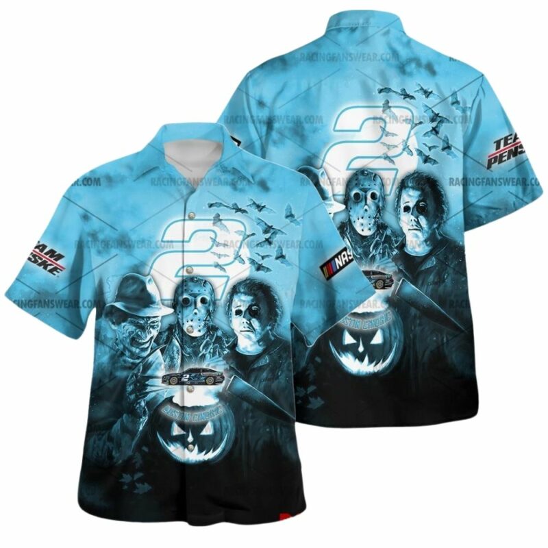 Austin Cindric Nascar Racing With Michael Myers Friends Horror Halloween Hawaiian Shirt 1