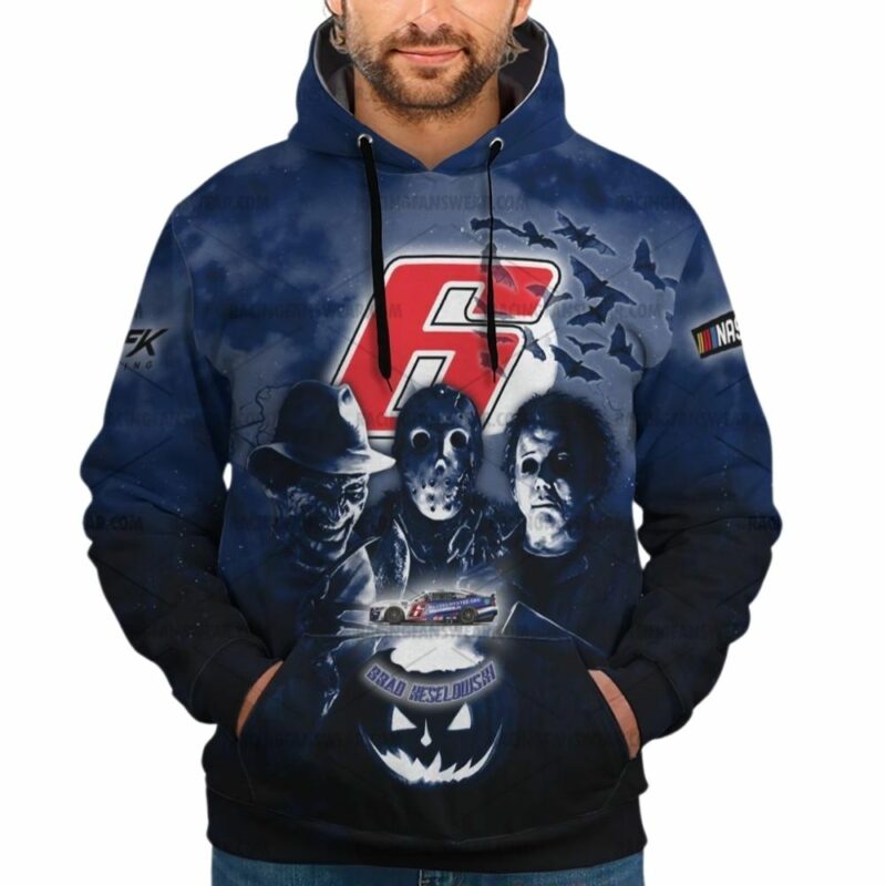 Brad Keselowski 6 Nascar Racing With Michael Myers Friends Horror Halloween 3D Hoodie 1