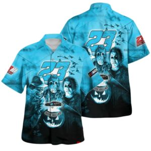 Bubba Wallace 23 Nascar Racing With Michael Myers And Friends Horror Halloween Hawaiian Shirt