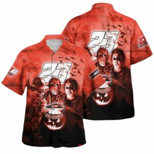Bubba Wallace Nascar Racing With Michael Myers And Friends Horror Halloween Hawaiian Shirt