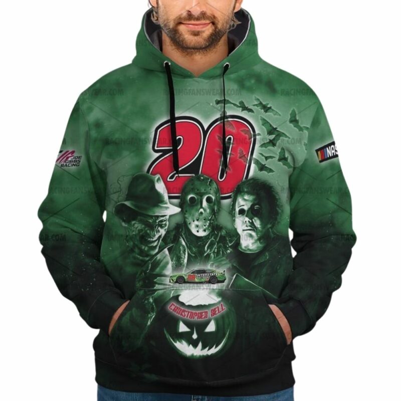 Christopher Bell 20 With Michael Myers Friends Horror Nascar Racing Halloween 3D Hoodie 1