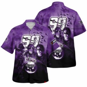 Daniel Suarez 99 Nascar Racing With Michael Myers Friends Horror Halloween Hawaiian Shirt