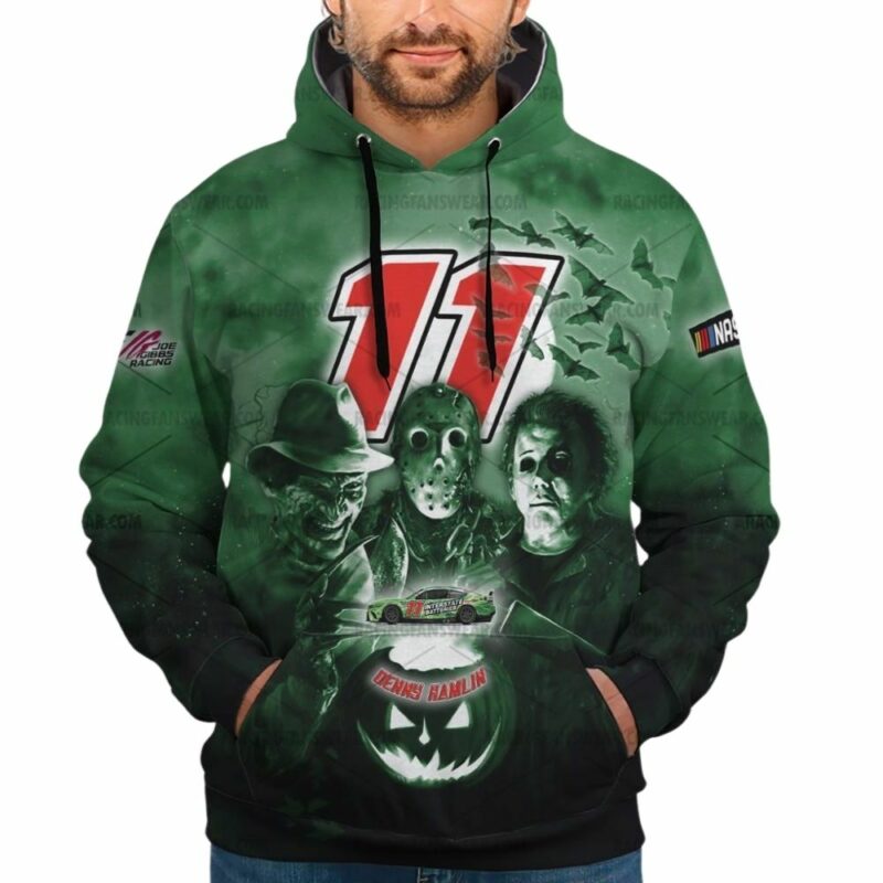 Denny Hamlin 11 Nascar Racing With Michael Myers Friends Horror Halloween 3D Hoodie 1
