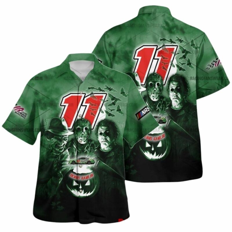 Denny Hamlin Nascar Joe Gibbs Racing With Friends Horror Halloween Hawaiian Shirt 1