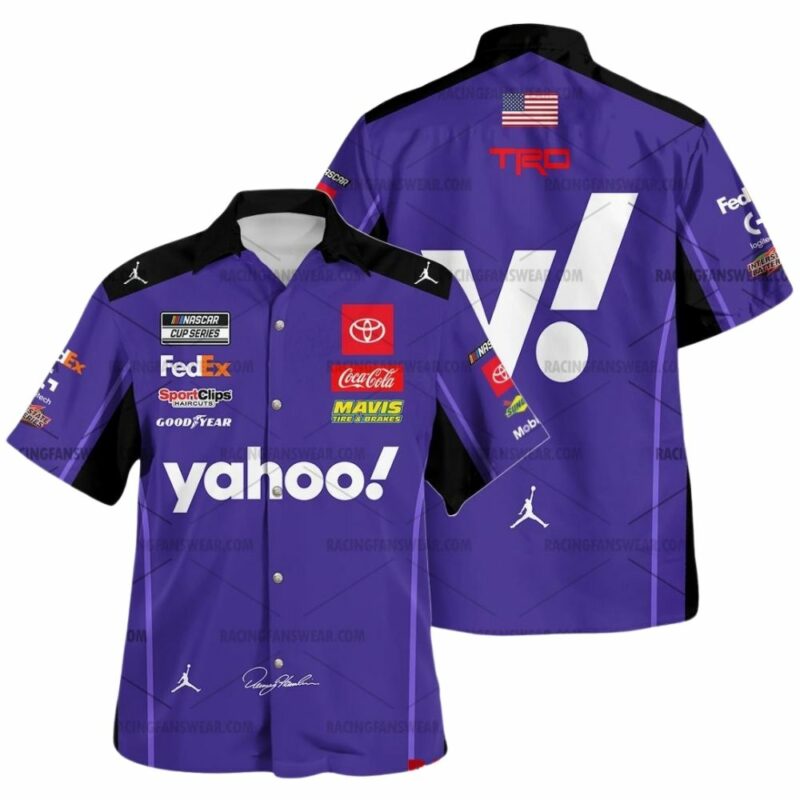 Denny Hamlin Nascar Racing 2024 Yahoo Fedex Coca Cola And Mavis Uniform Hawaiian Shirt 1