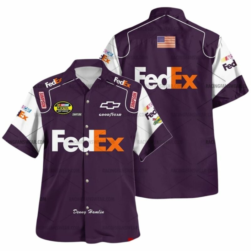 Denny Hamlin Nascar Racing Fedex Good Year And Simpson Uniform Hawaiian Shirt 1