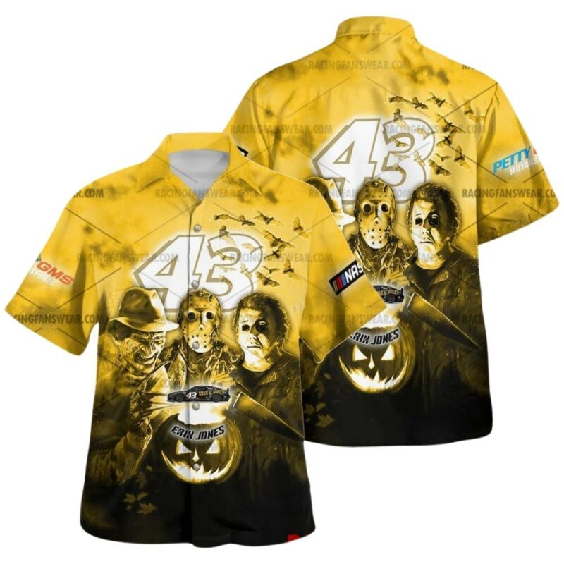 Erik Jones 43 Nascar Racing With Michael Myers Friends Horror Halloween Hawaiian Shirt 1