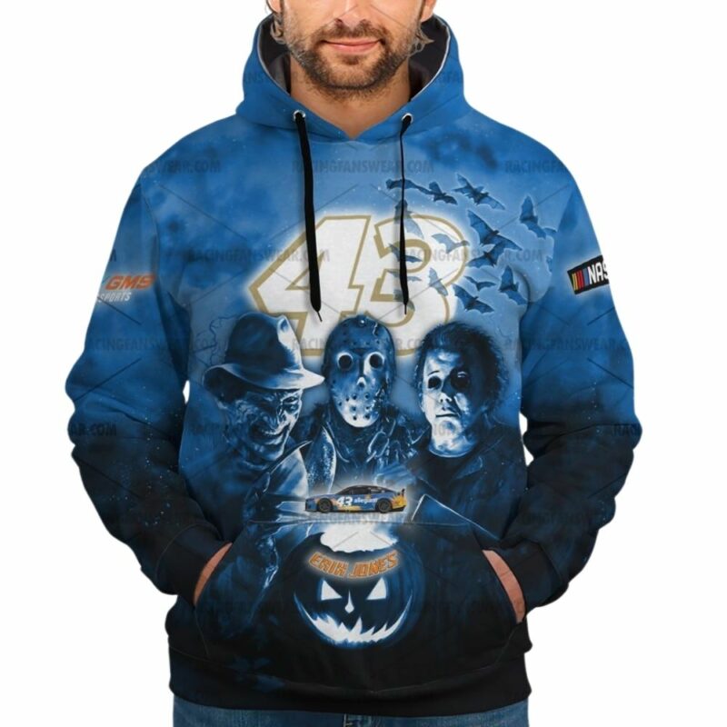 Erik Jones Nascar Petty Gms Sports Racing With Michael Myers Friends Horror Halloween 3D Hoodie 1