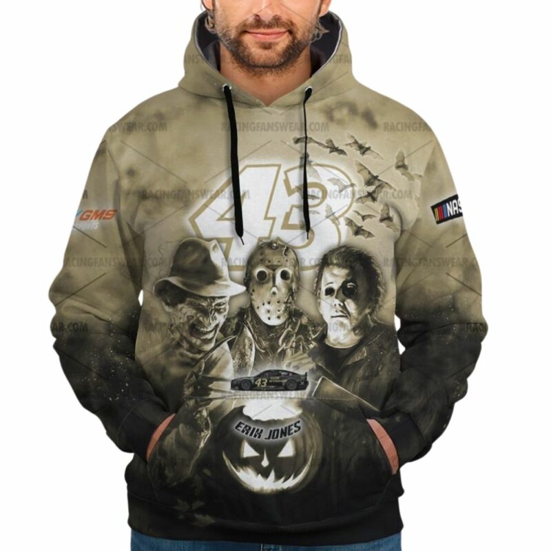 Erik Jones Nascar Racing With Michael Myers Friends Horror Halloween 3D Hoodie 1