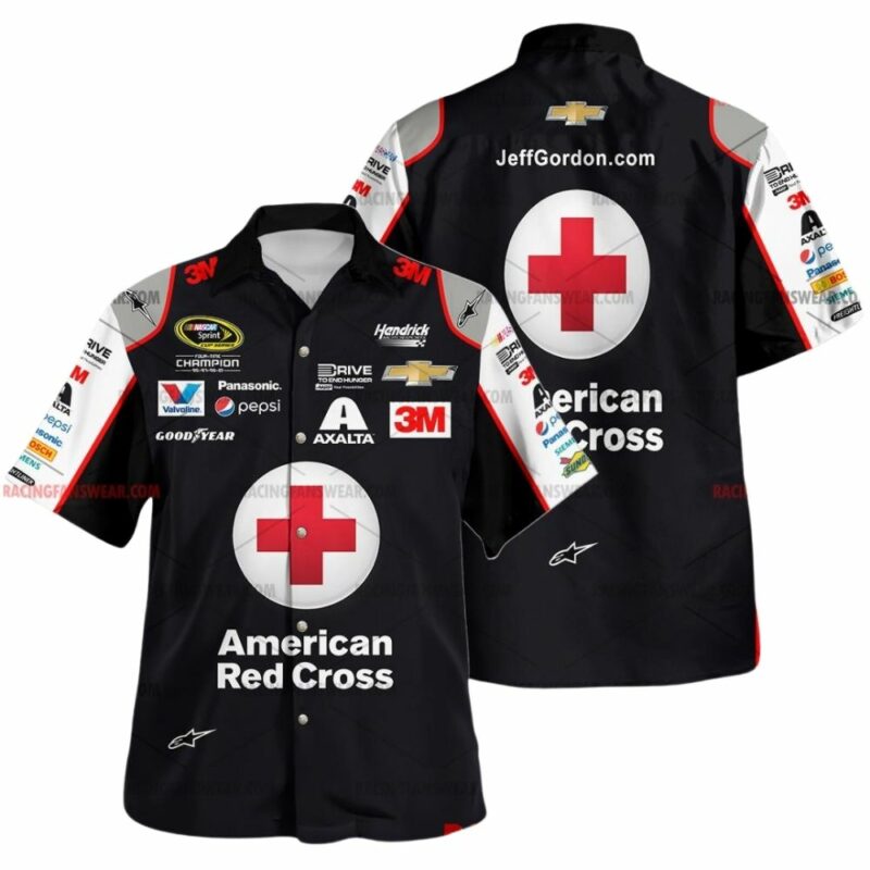 Jeff Gordon Nascar Racing American Red Cross 2015 Uniform Hawaiian Shirt 1
