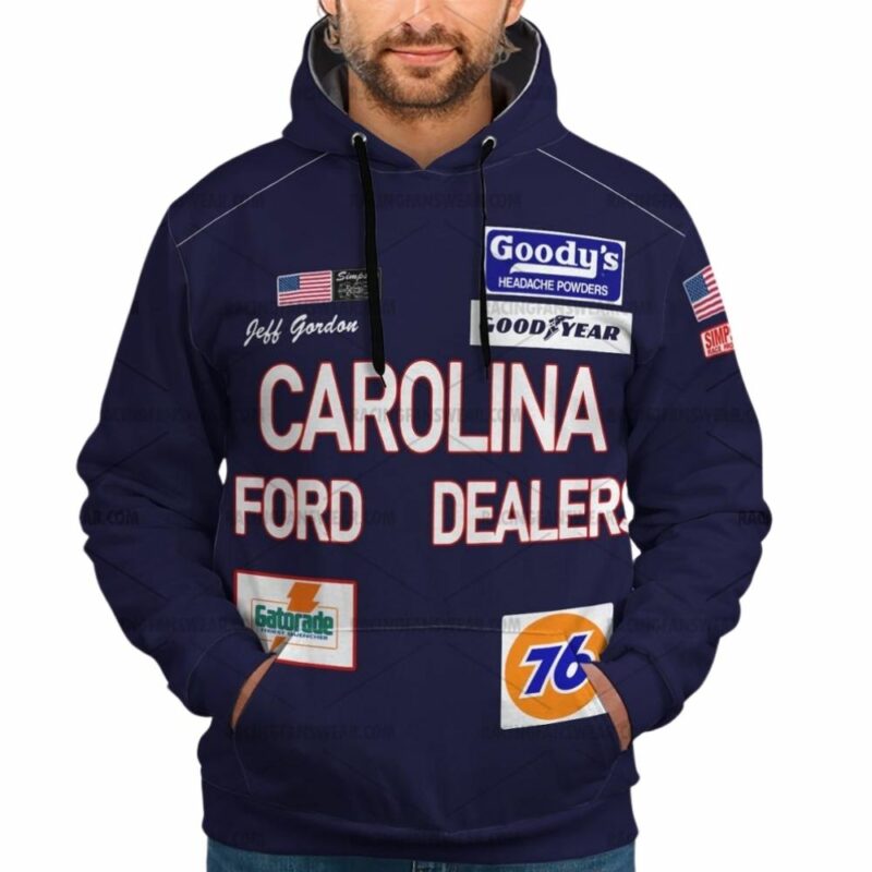 Jeff Gordon Nascar Racing Carolina Ford Dealers 1992 Uniform 3D Hoodie 1