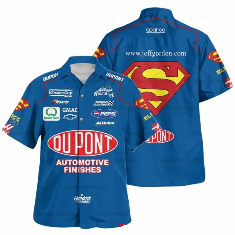 Jeff Gordon Nascar Racing Dupont And Superman Uniform Hawaiian Shirt 1