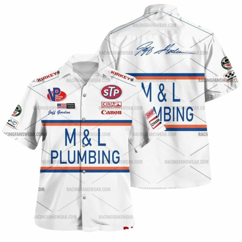 Jeff Gordon Nascar Racing M L Plumbing 1991 Uniform Hawaiian Shirt 1