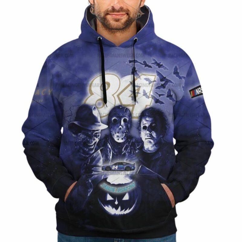 Jimmie Johnson Nascar Racing With Michael Myers Friends Horror Halloween 3D Hoodie 1