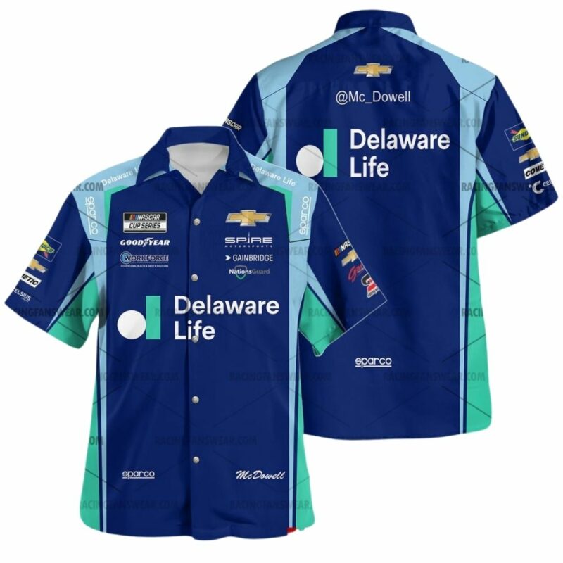 Michael Mcdowell Nascar Racing Deleware Life 2025 Uniform Hawaiian Shirt 1