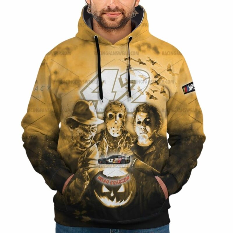 Noah Gragson 42 Nascar Racing With Michael Myers Friends Horror Halloween 3D Hoodie 1