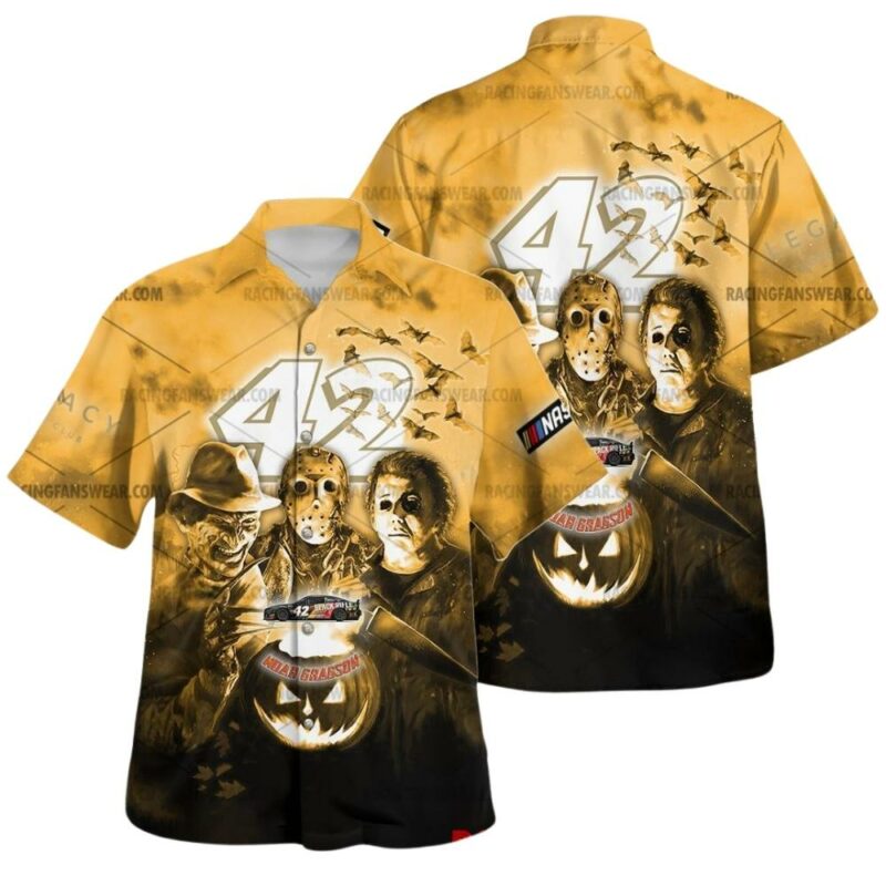 Noah Gragson 42 Nascar Racing With Michael Myers Friends Horror Halloween Hawaiian Shirt 1