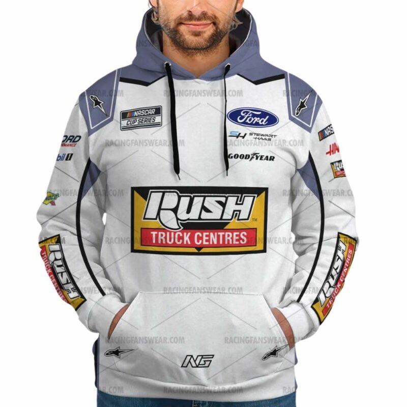 Noah Gragson Nascar Racing 2024 Stewart Haas Racing Rush Truck Centers Uniform 3D Hoodie 1