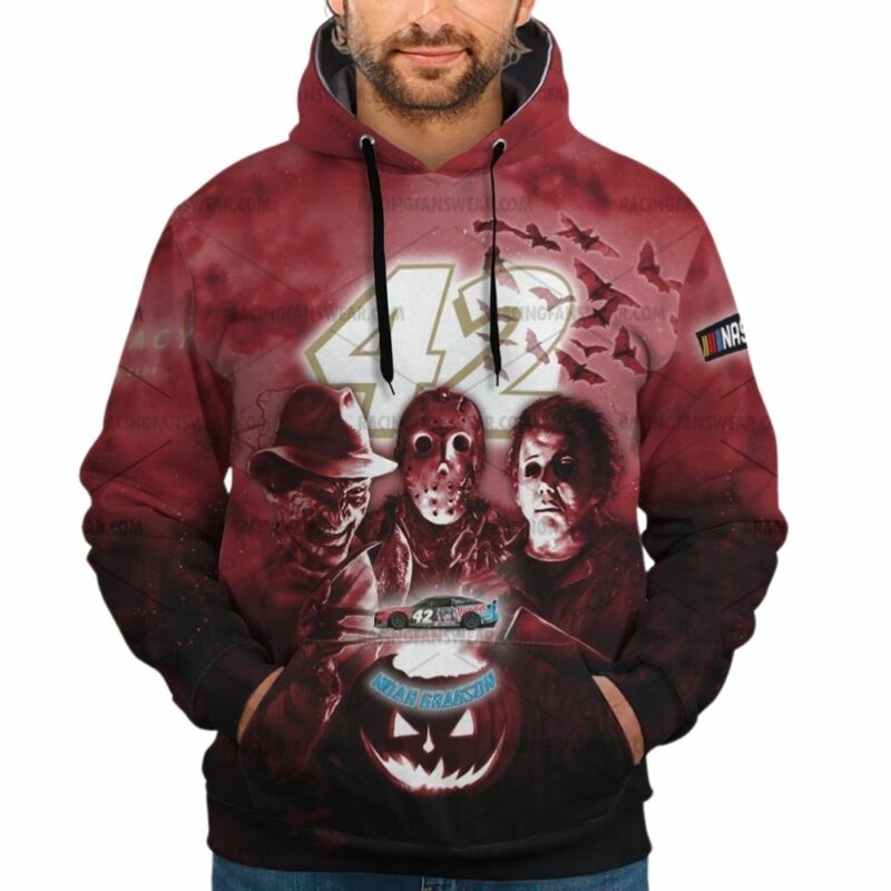 Noah Gragson Nascar Racing With Michael Myers Friends Horror Halloween 3D Hoodie 1