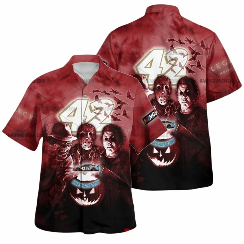 Noah Gragson Nascar Racing With Michael Myers Friends Horror Halloween Hawaiian Shirt 1