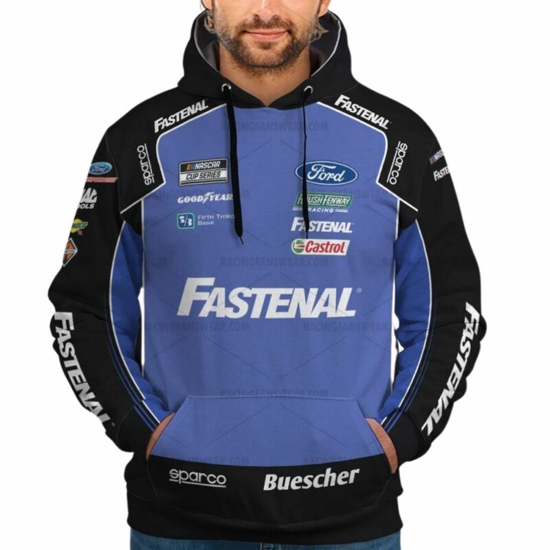 Personalized And Number Chris Buescher Ford Fastenal Nascar Racing 2022 Uniform 3D Hoodie 1