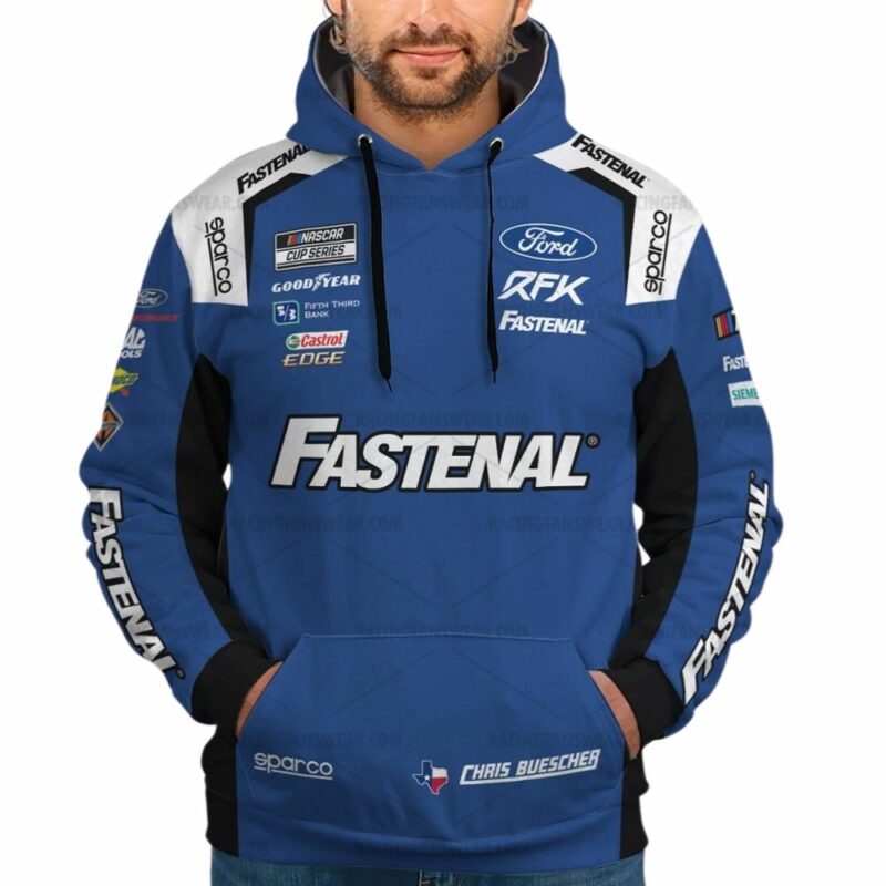 Personalized And Number Chris Buescher Ford Rfk Fastenal Nascar 2023 Racing Uniform 3D Hoodie 1