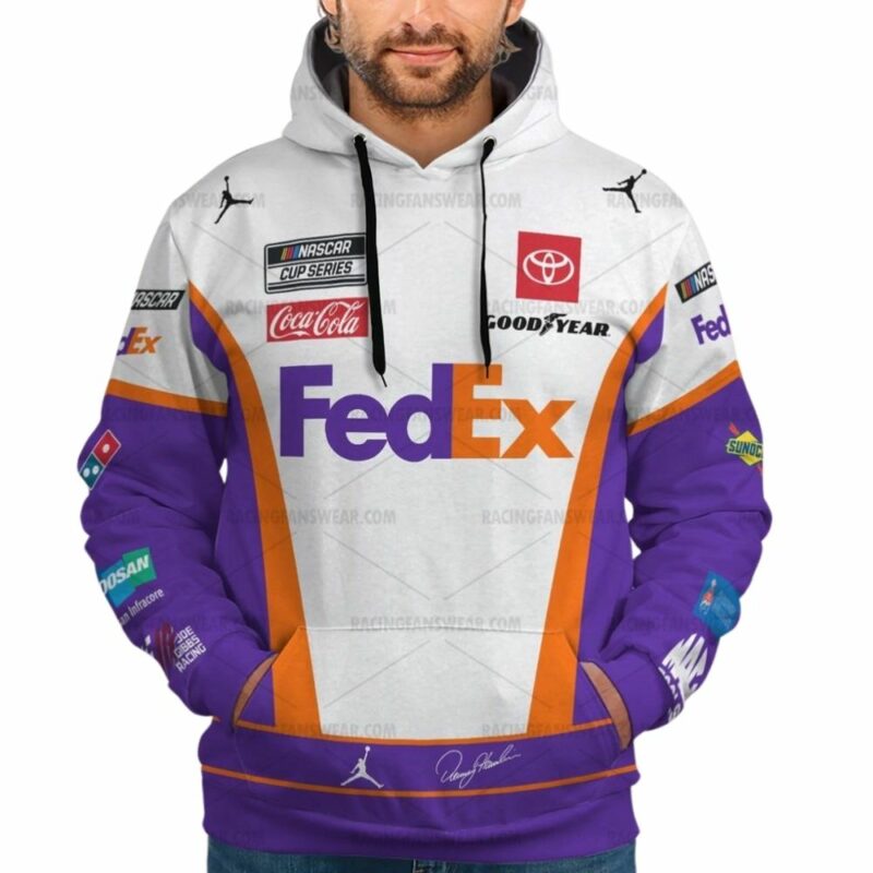 Personalized And Number Denny Hamlin Nascar Racing 2022 Fedex Signature Uniform 3D Hoodie 1