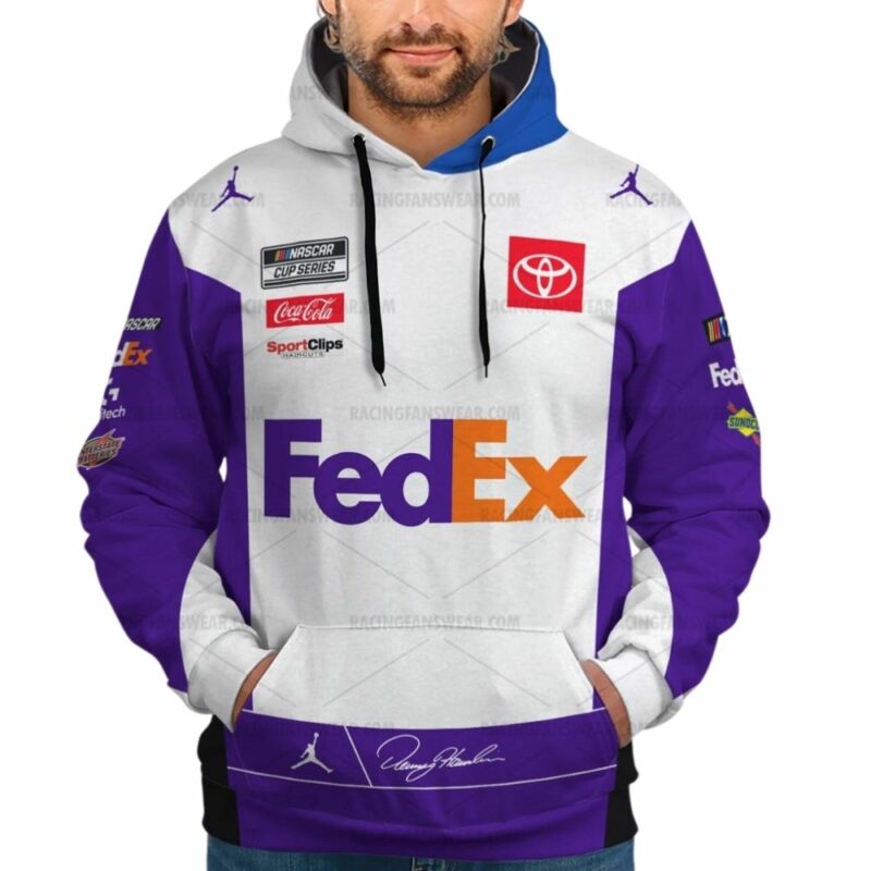 Personalized And Number Denny Hamlin Nascar Racing 2023 Fedex Signature Uniform 3D Hoodie 1