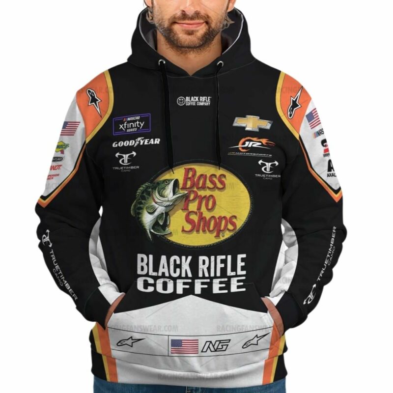 Personalized And Number Noah Gragson Nascar Racing 2023 Bass Pro Shops Black Rifle Coffee Uniform 3D Hoodie 1
