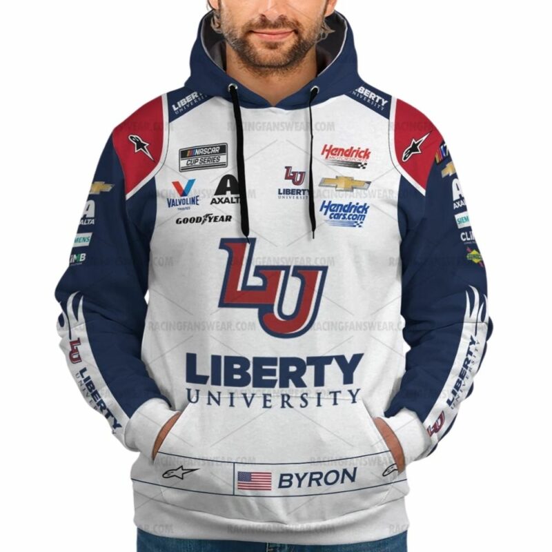 Personalized And Number William Byron Nascar Racing 2023 Liberty University Uniform 3D Hoodie 1