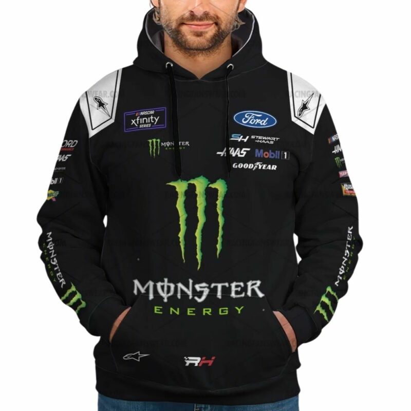 Riley Herbst Nascar Racing 2024 Stewart Haas Racing Monster Energy Uniform 3D Hoodie 1