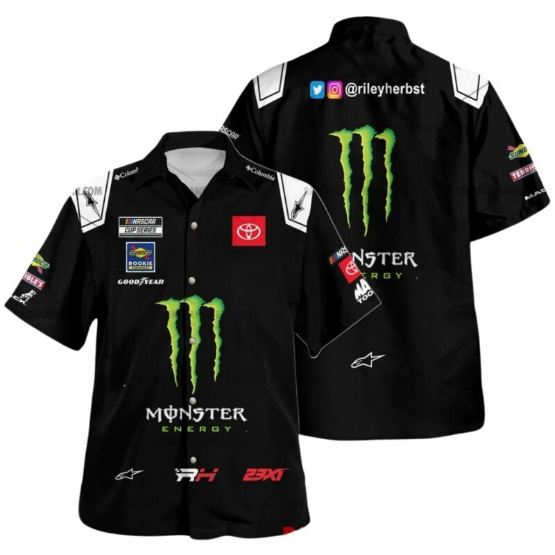 Riley Herbst Nascar Racing Monster Energy 2025 Uniform Hawaiian Shirt 1