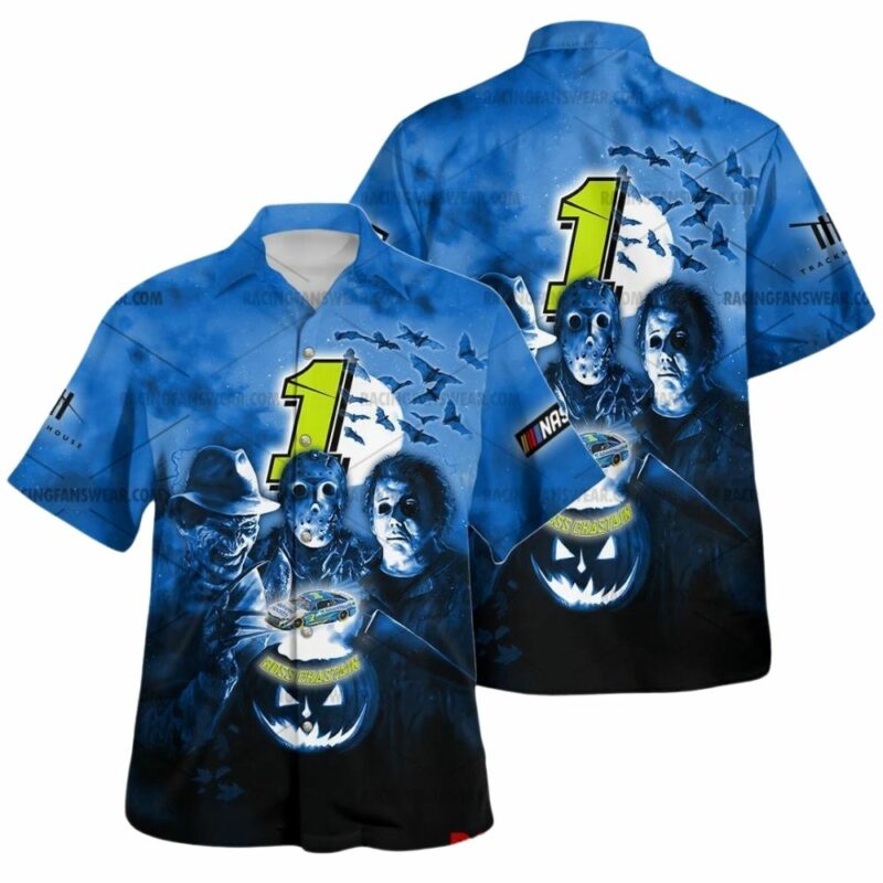 Ross Chastain 1 Nascar Racing With Michael Myers Friends Horror Halloween Hawaiian Shirt 1