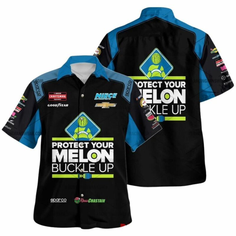Ross Chastain Nascar Racing 2024 Protect Your Melon Buckle Up Uniform Hawaiian Shirt 1