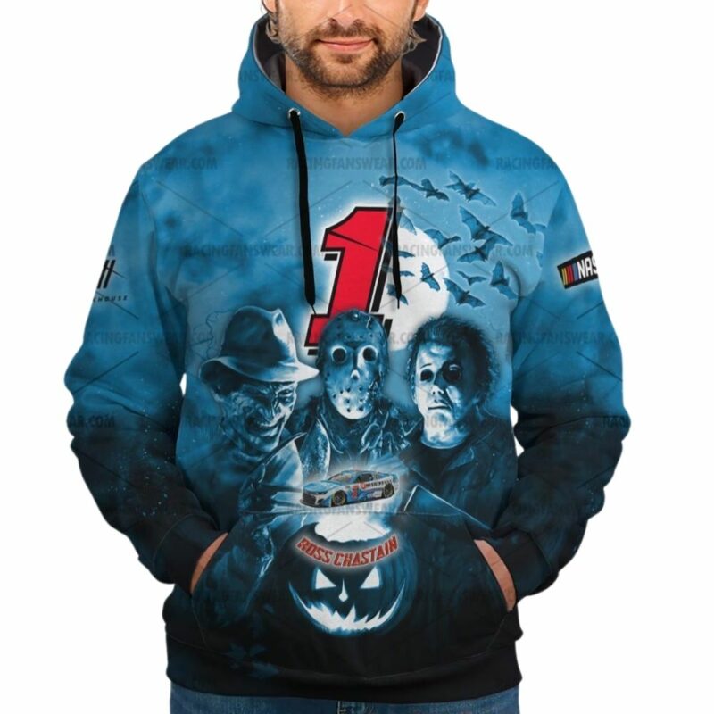 Ross Chastain Nascar Racing With Michael Myers Friends Horror Halloween 3D Hoodie 1