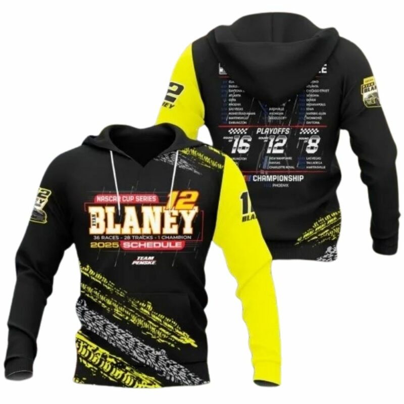 Ryan Blaney Team Penske Black 2025 Nascar Cup Series Champion Trophy 3D Hoodie 1