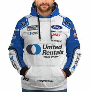 Ryan Preece Nascar Racing 2024 Stewart Haas Racing United Rentals Uniform All Over Print Hoodie