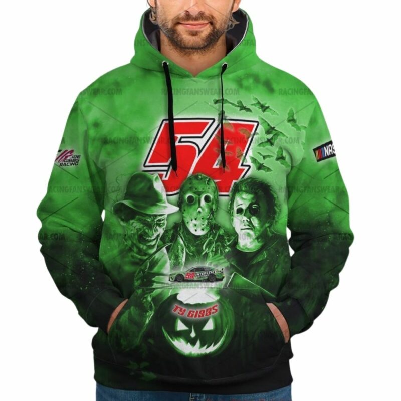 Ty Gibbs Nascar Racing With Michael Myers Friends Horror Halloween 3D Hoodie 1