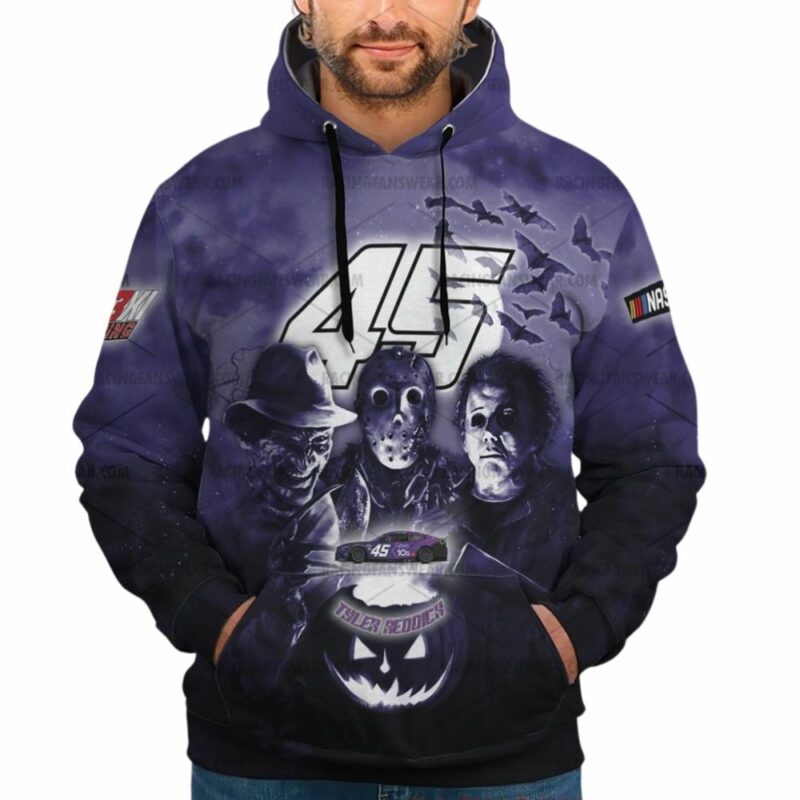 Tyler Reddick Nascar Racing With Michael Myers Friends Horror Halloween 3D Hoodie 1