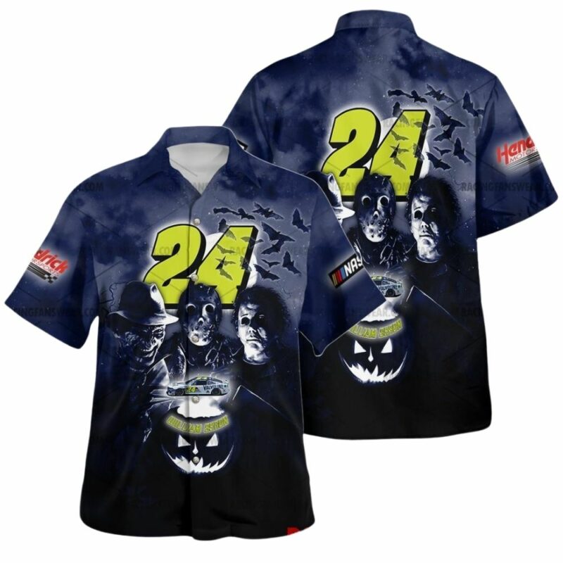 William Byron 24 Nascar Racing With Michael Myers Friends Horror Halloween Hawaiian Shirt 1