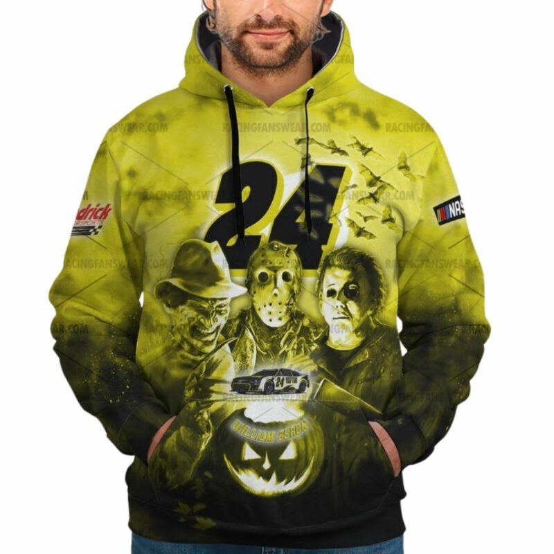 William Byron Nascar Racing With Michael Myers Friends Horror Character Halloween 3D Hoodie 1