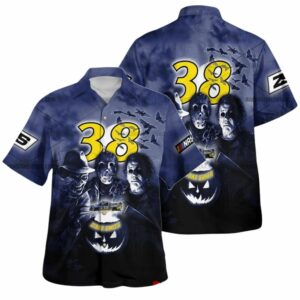Zane Smith Nascar Racing With Michael Myers Friends Horror Halloween Hawaiian Shirt